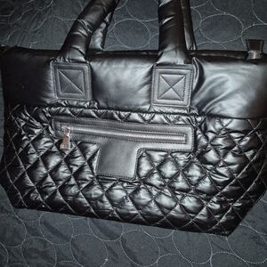 Quilted Black Puffer Tote Bag